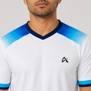 Athlayer Men’s White Cotton Lycra Running T-Shirt - Zoomed Collar Pose