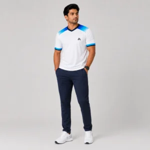 Athlayer Men’s White Cotton Lycra Running T-Shirt - Full Model Pose