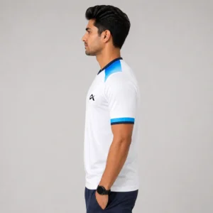 Athlayer Men’s White Cotton Lycra Running T-Shirt - Side Pose