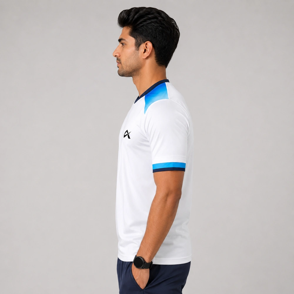 Athlayer Men’s White Cotton Lycra Running T-Shirt - Side Pose