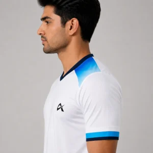Athlayer Men’s White Cotton Lycra Running T-Shirt - Zoomed Side Pose
