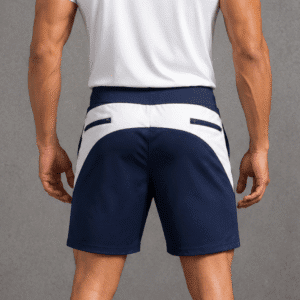 blue white shorts for men - zoomed back pose