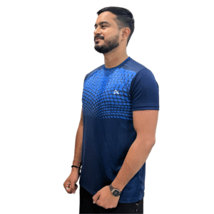Men’s Navy Blue Hexa Pattern Dot Net Dry-Fit Sports T-Shirt