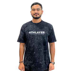 front position model of Athlayer Oversized Black Acid Wash T-Shirt for Men