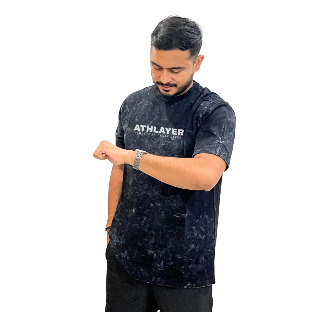 Athlayer Oversized Black Acid Wash T-Shirt for Men - Image 2