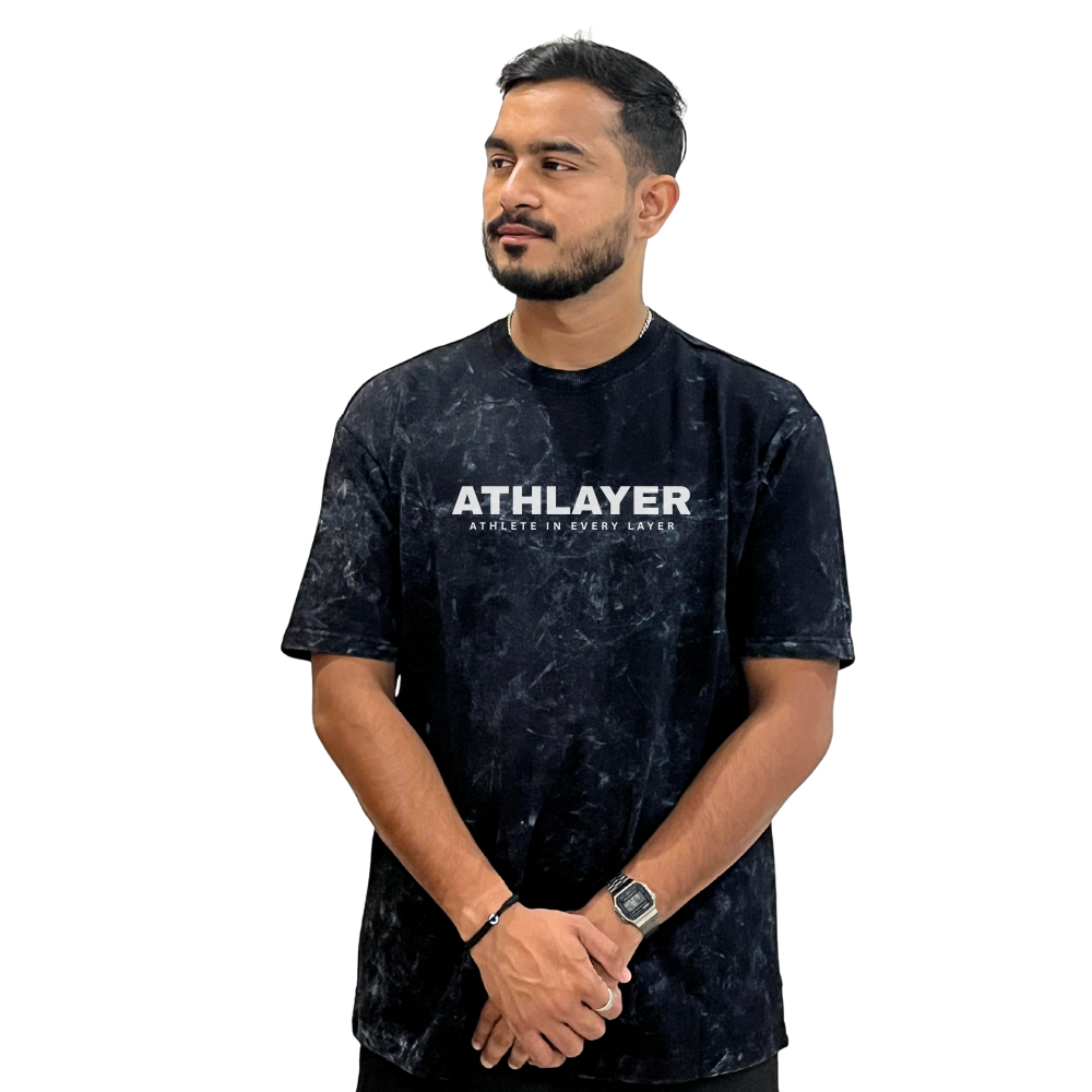 Athlayer Oversized Black Acid Wash T-Shirt for Men