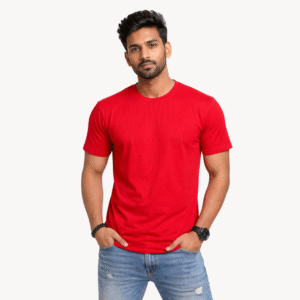 Red Solid Men Round Neck T-Shirt