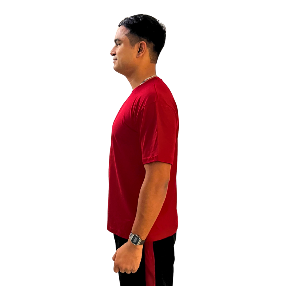 Athlayer Red Solid Men Round Neck T-Shirt - Image 3