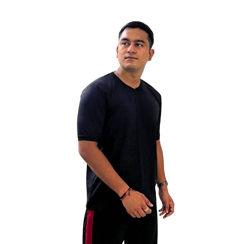 Athlayer 4-Way Lycra Black Sports T-Shirt for Men - Image 2