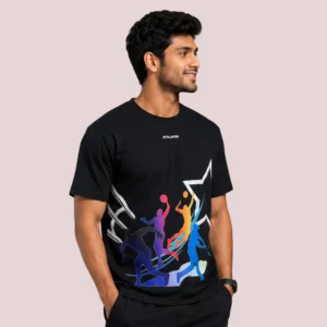 Men’s Black Multi-Sport Cotton Terry T-Shirt - Side pose