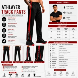 Men’s Black Straight Fit Casual Leisure Trousers - Specification