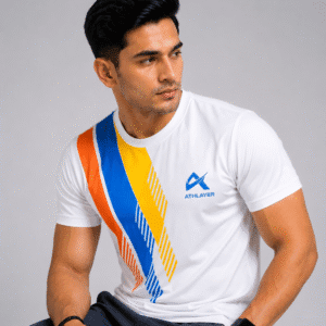 Athlayer Men's White Printed Sports T-Shirt Zoomed pose