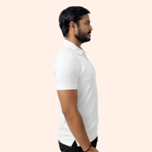 A man wearing a white polo shirt poses against a white background, highlighting the Athlayer White Solid Casual Polo T-Shirt.