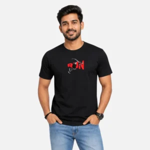 Black RUN Graphic Printed Men’s Cotton T-Shirt - Front Pose