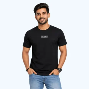 GYMDARI Black Cotton T-Shirt for Men - Flat Model View