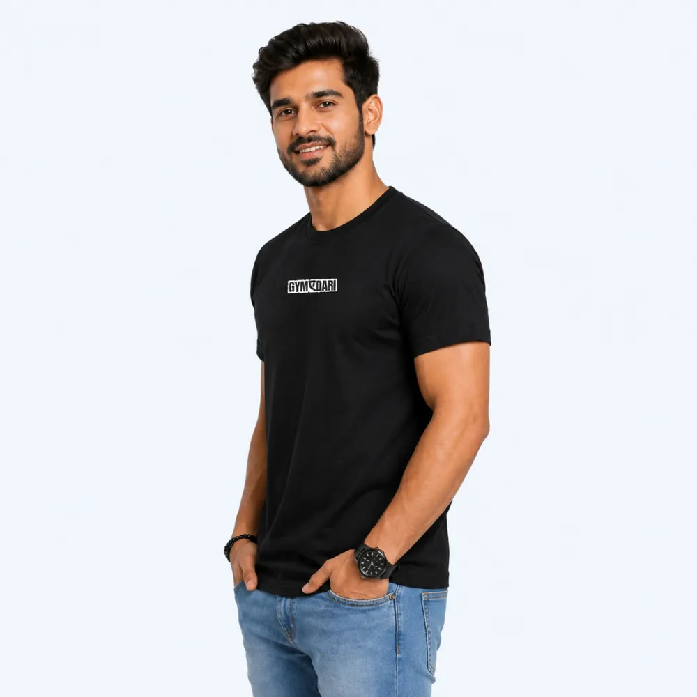 Men GYMyeDARI Graphic Printed Black T-Shirt | Premium Cotton Round Neck Casual Gym Wear - Image 3