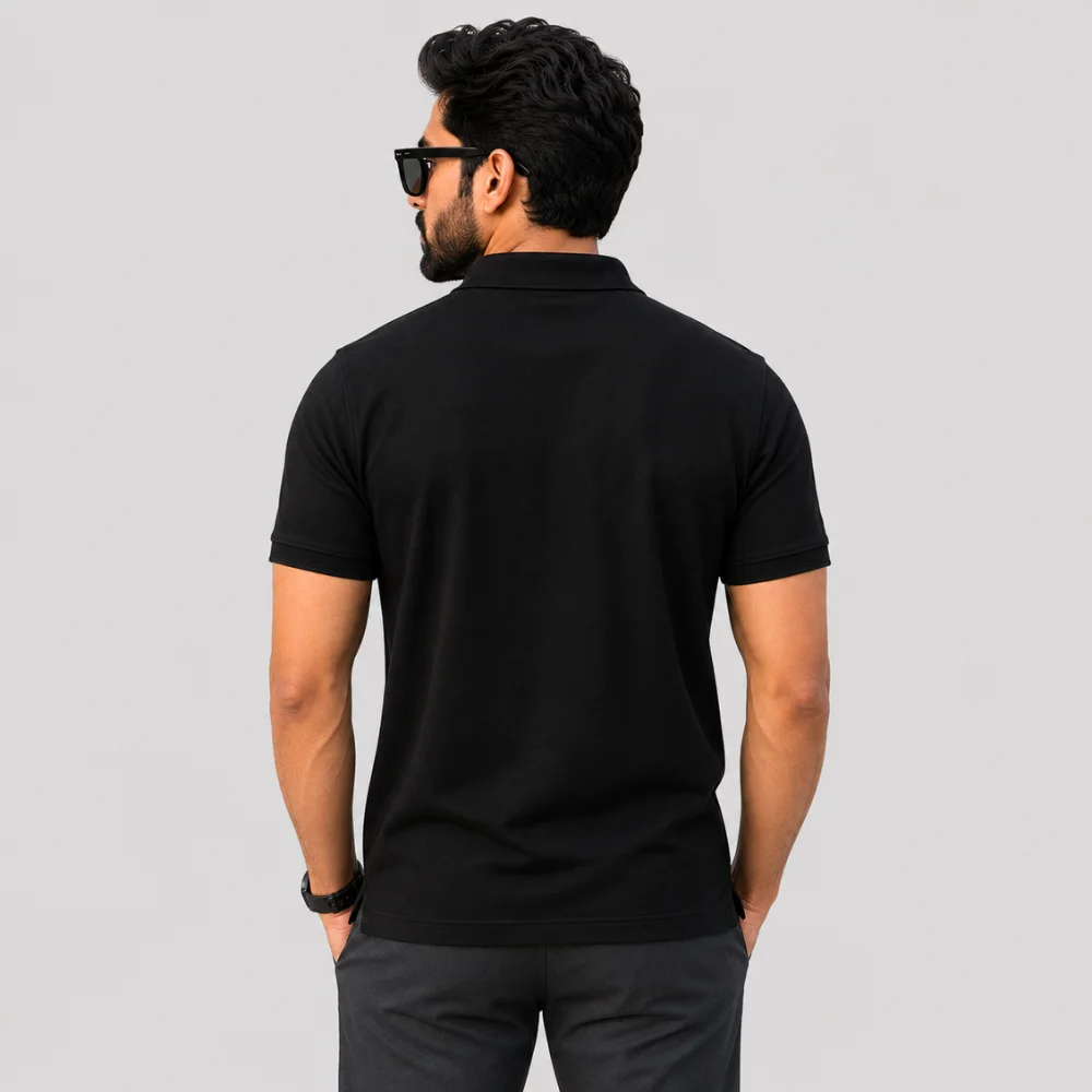 Athlayer Premium Black Polo T-Shirt for Men with Half Sleeves Back Pose