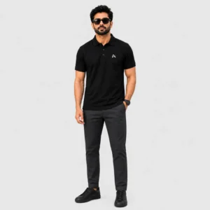 Athlayer Premium Black Polo T-Shirt for Men with Half Sleeves - Full Body Pose