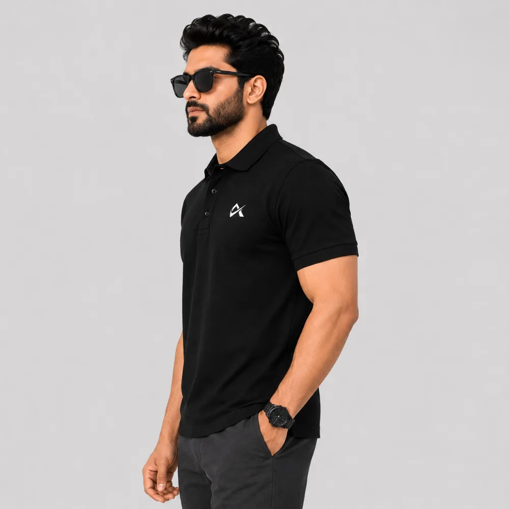 Athlayer Premium Black Polo T-Shirt for Men with Half Sleeves - Side Pose
