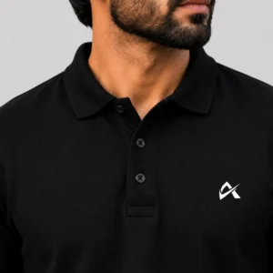 Athlayer Premium Black Polo T-Shirt for Men with Half Sleeves Zoomed Pose