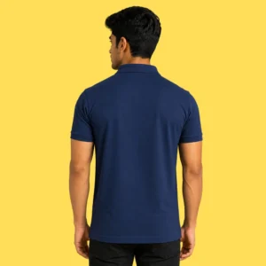 Athlayer Premium Navy Blue Polo T-Shirt for Men with Half Sleeves - Back Pose