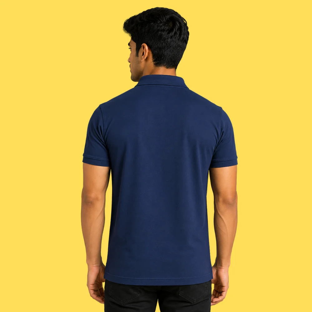 Athlayer Premium Navy Blue Polo T-Shirt for Men with Half Sleeves - Back Pose