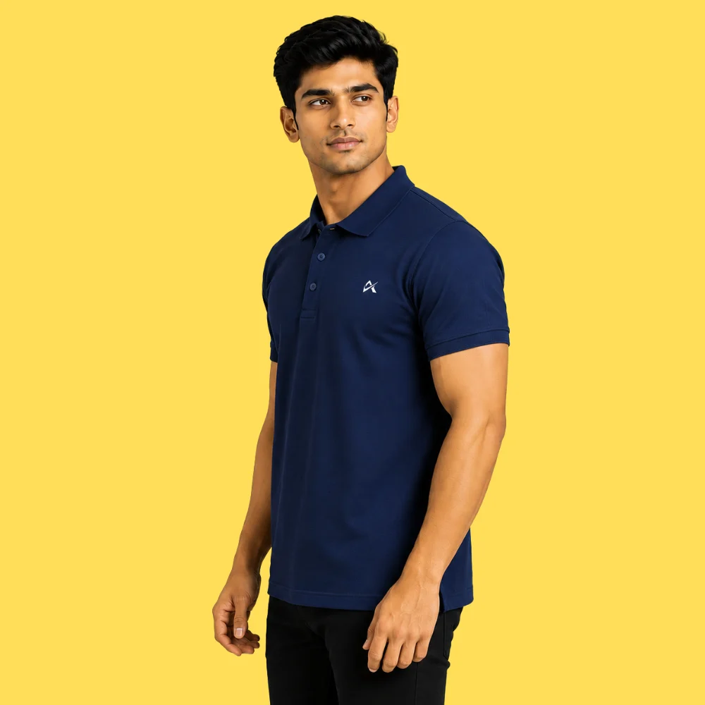 Athlayer Men's Navy Blue Pure Cotton Polo T-Shirt | Regular Fit - Image 5