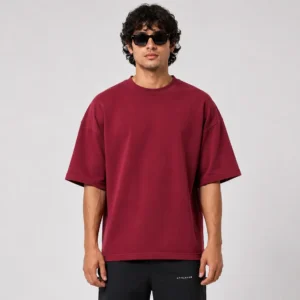 athlayer Men Solid Round Neck Pure Cotton Maroon T-Shirt