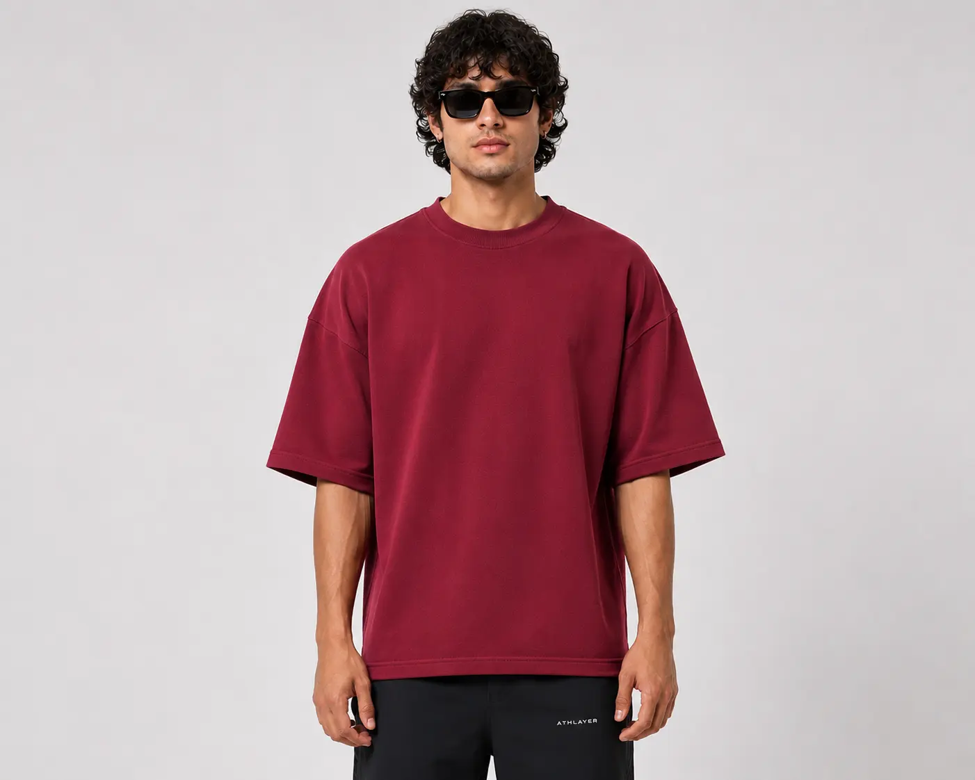 athlayer Men Solid Round Neck Pure Cotton Maroon T-Shirt