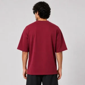 athlayer Men Solid Round Neck Pure Cotton Maroon T-Shirt - side pose - Back Pose