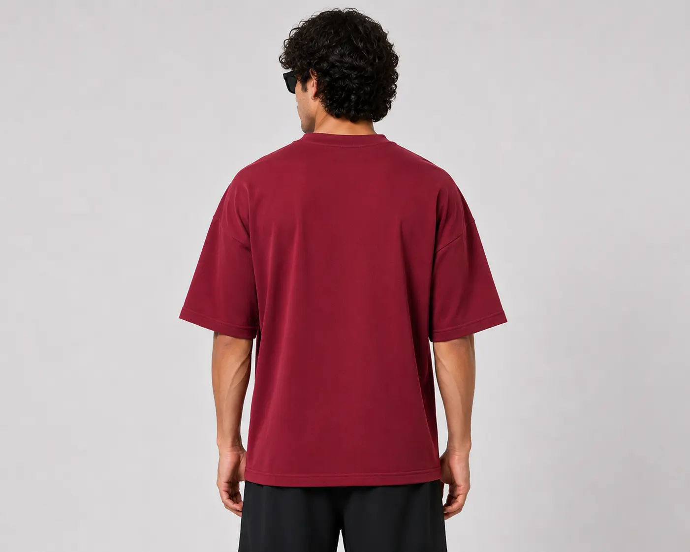 athlayer Men Solid Round Neck Pure Cotton Maroon T-Shirt - side pose - Back Pose
