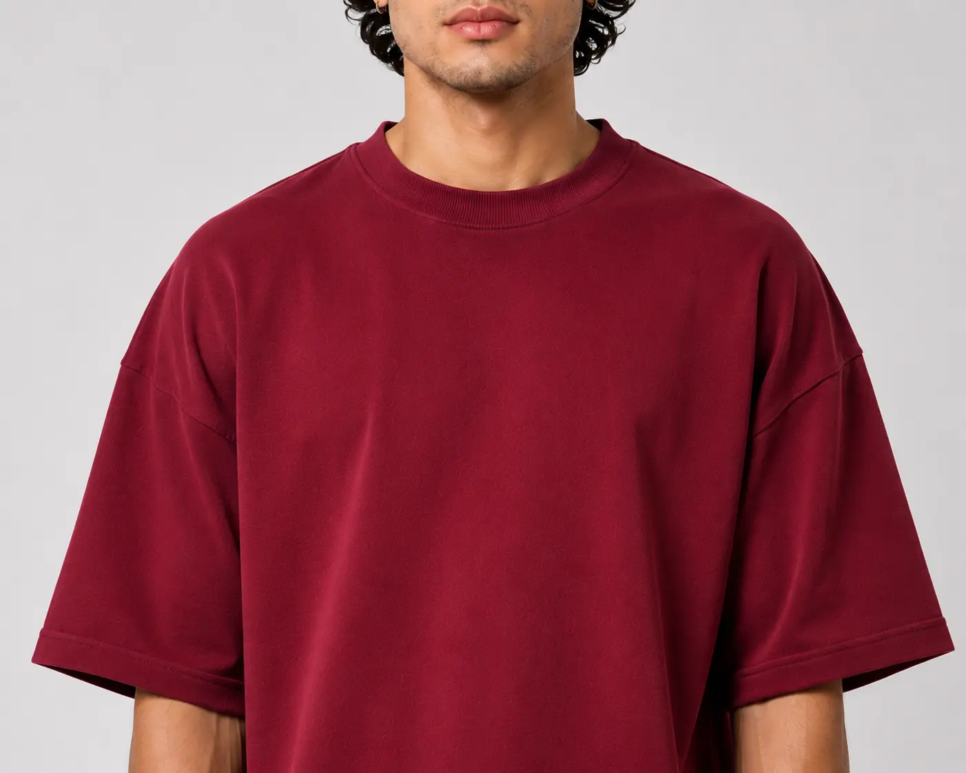 Athlayer Men Solid Oversized Round Neck Pure Cotton Maroon T-Shirt - Image 4