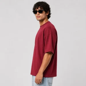 athlayer Men Solid Round Neck Pure Cotton Maroon T-Shirt - side pose