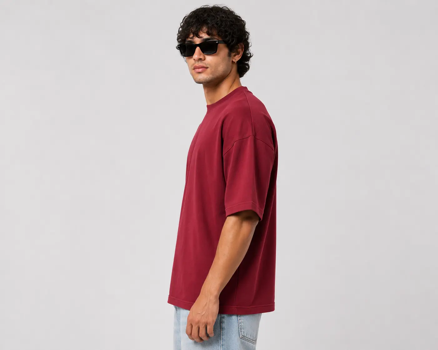 athlayer Men Solid Round Neck Pure Cotton Maroon T-Shirt - side pose