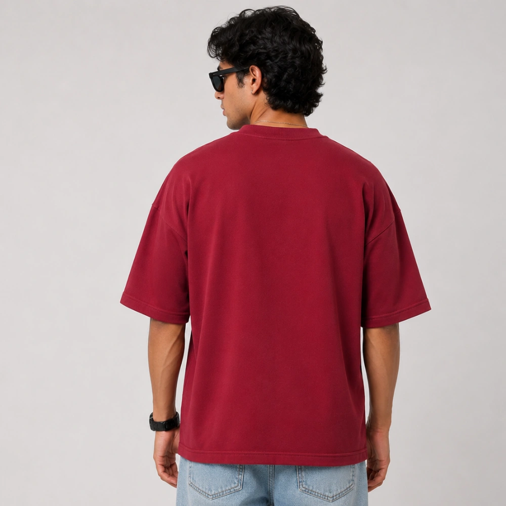 Men Oversized Maroon T-Shirt - Back Pose