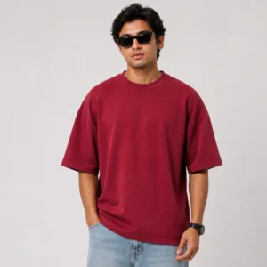 Men Oversized Maroon T-Shirt - Front Pose