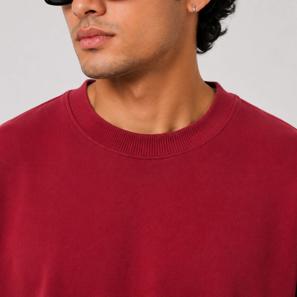 Men Oversized Maroon T-Shirt - zoomed Collar Tshirt